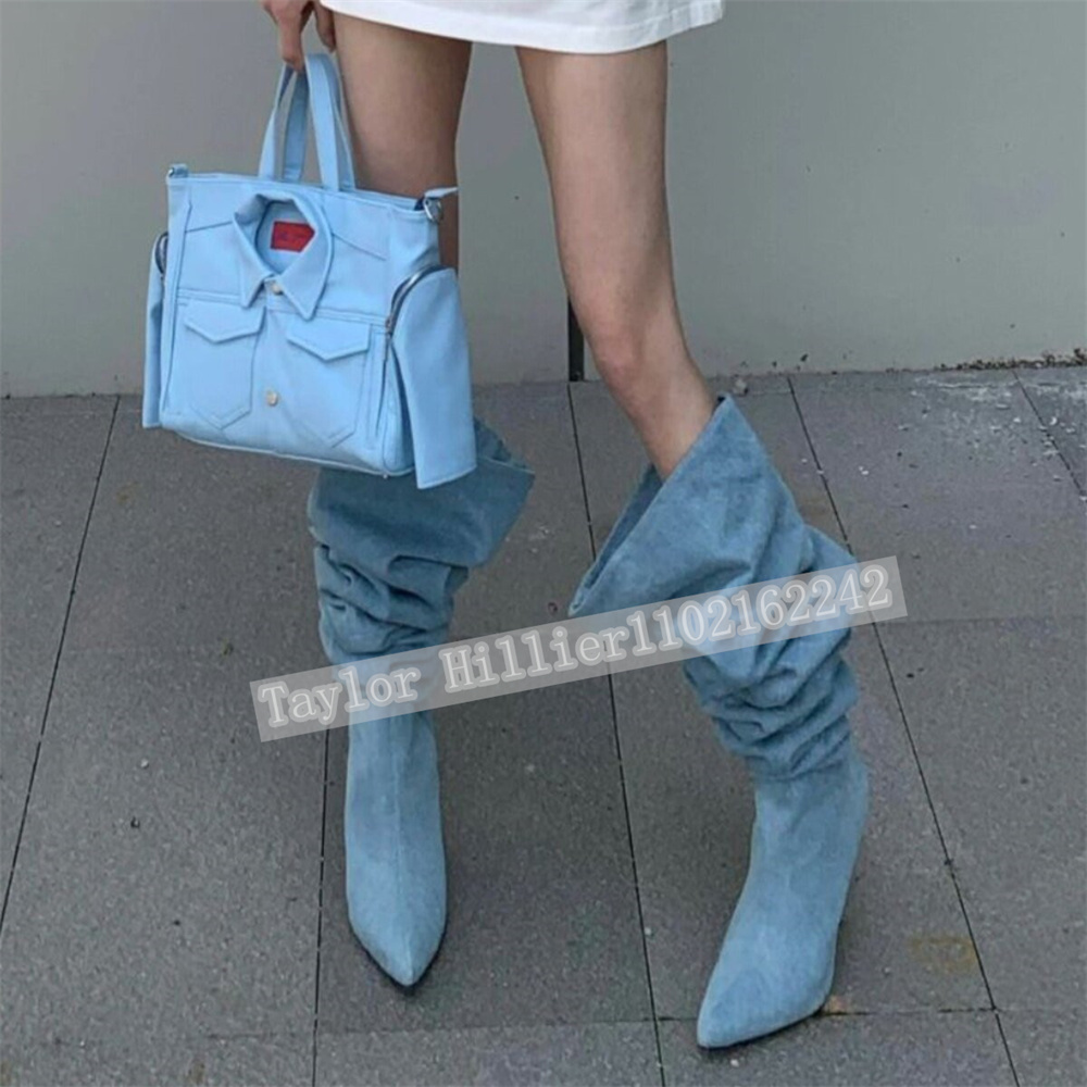 Street Fashion Denim - Springtime Blue Denim Pleated Slouch Shoes