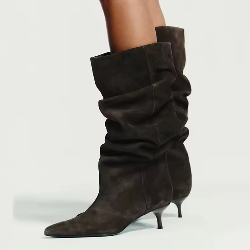 Street Fashion Designer - Liyke Runway Fashion Pleated Suede Knee