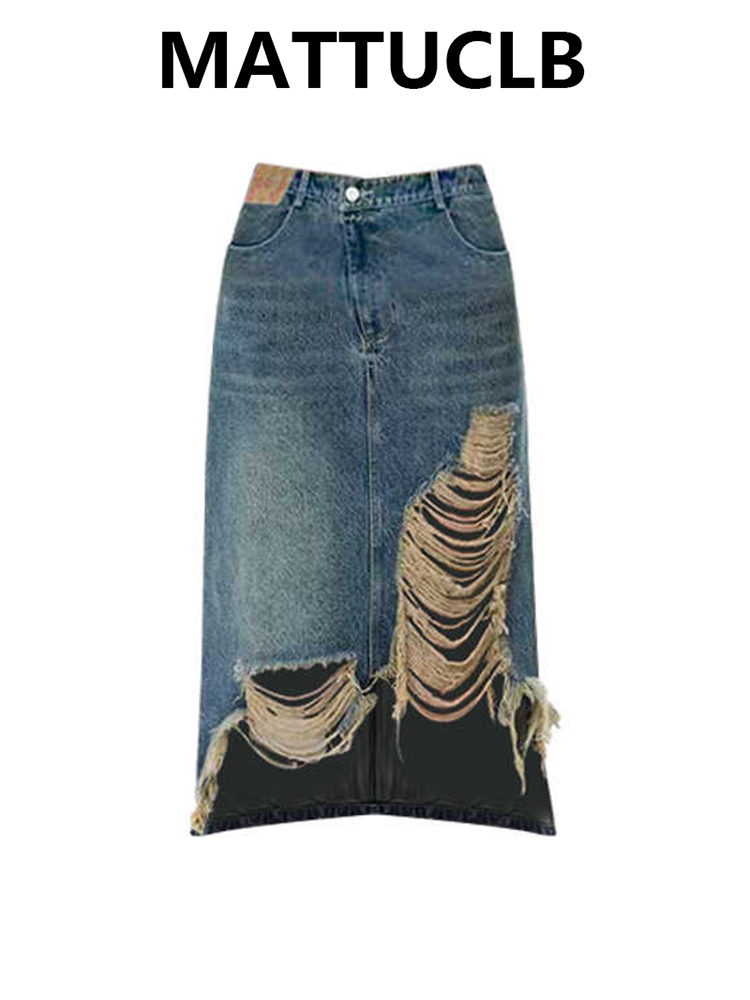 Women 2000s Midi Skirt Ripped  - огляд і ціна Street Fashion Denim